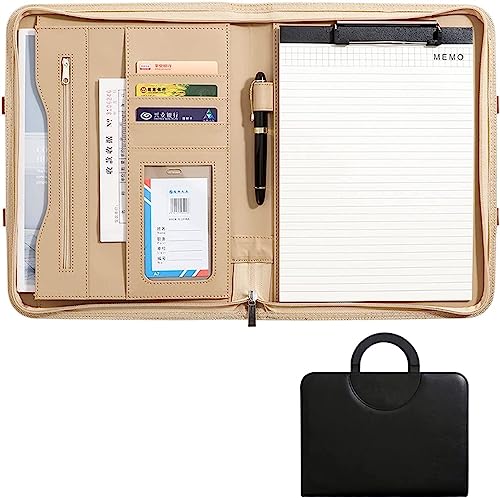 SJKJNK A4 Portfolio-Ordner, Portfolio, Reißverschluss, Padfolio, Business-Etui, Organizer für Damen und Herren, mit Griff, Notizblock, Lebenslauf und Dokumente von SJKJNK