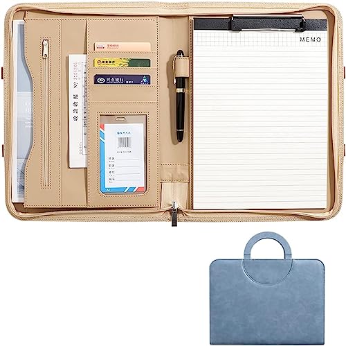 SJKJNK A4 Portfolio-Ordner, Portfolio, Reißverschluss, Padfolio, Business-Etui, Organizer für Damen und Herren, mit Griff, Notizblock, Lebenslauf und Dokumente von SJKJNK