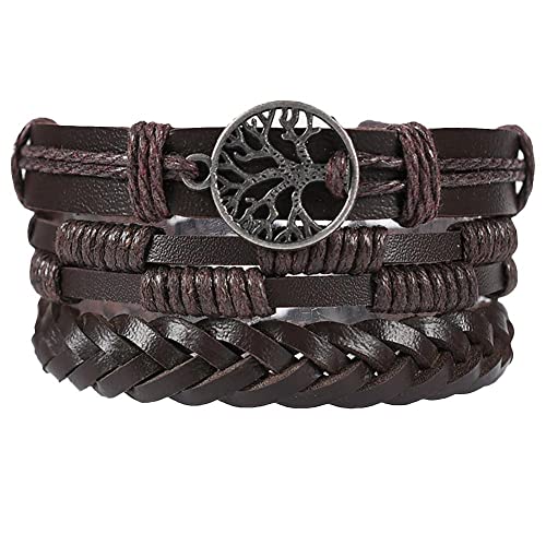 SJKJNK Herren Armband Armband-Set, Armbänder für Damen, 3er-Set, böhmisches Armband-Set mit Holzperlen für Damen, mehrlagiges Stretch-Armband-Set mit Quasten, Lebensbaum-Charm, Liebe von SJKJNK