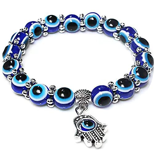 SJKJNK Herren Armband Armband-Set, Fußkettchen-Armbänder für Frauen, Armbänder, Schmuck, türkisches Stretch-Armband-Set mit Glasperlen, Schutzamulett, Fatima-Hamsa-Hand, Glücksbringer von SJKJNK