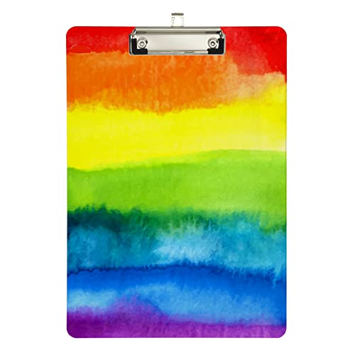 Acryl-Klemmbrett LGBT Gay Pride Regenbogen Aquarell A4 Briefgröße Standard-Klemmbrett mit silberfarbenem Metall Low Profile Clip für Büro, Schule, Jungen, Mädchen, 22,9 x 31,8 cm von SJOAOAA