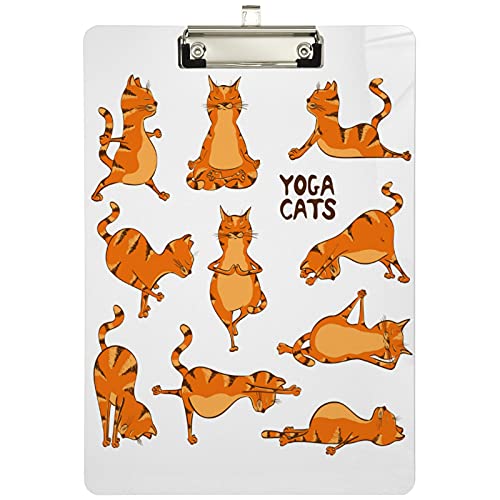 Cartoon Funny Cats Doing Yoga Position Custom Acrylic Clipboard, A4 Standard Size Sliver Writing Board Decorative for Students, Office, School, Nurses(12.5" x 9") von SJOAOAA