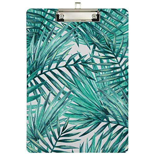 Green Palm Leaves Acrylic Clipboard with Low Profile Clip, 9" x 12.5" A4 Standard Size Wooden Clip Board for Students, Office,Teachers, School, Nurses von SJOAOAA