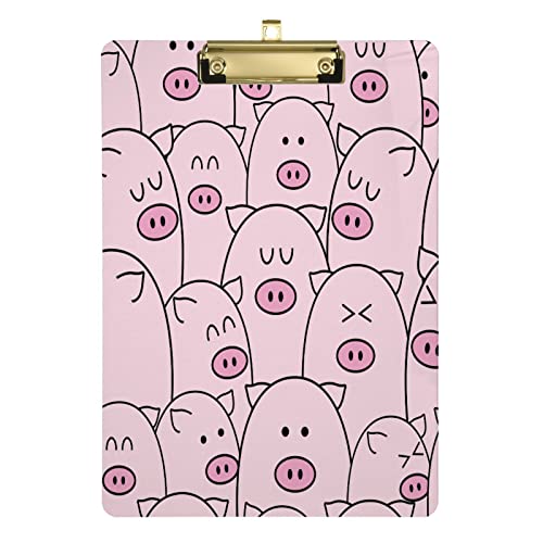 Happy Pink Pig Klemmbretter, Kunststoff, A4, Buchstabengröße, Klemmbrett, Acryl, 31,8 x 22,9 cm, mit flachem Clip, für Krankenschwestern, Studenten, Büro, silberfarbener Clip von SJOAOAA