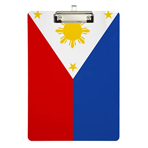 Klemmbrett aus Acryl, Philippinen-Flagge, A4, Briefgröße, Standard-Klemmbrett mit silberfarbenem Metall, flaches Profil, 22,9 x 31,8 cm von SJOAOAA