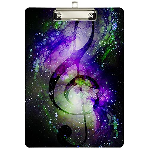 Music Clef in Space with Stars Acrylic Clipboard, A4 Standard Size Sliver Clip Board Decorative for Students, Office, School, Nurses(12.5" x 9") von SJOAOAA