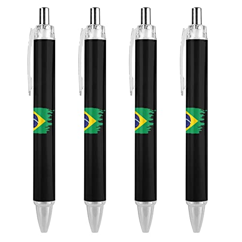 SJOAOAA Kugelschreiber mit Brasilien-Flagge, glattes Schreiben, schwarze Tinte, Kugelschreiber für Büro, Schule, 4 Stück von SJOAOAA
