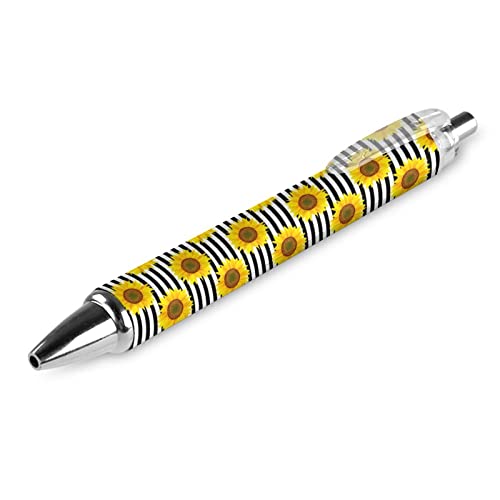 SJOAOAA Kugelschreiber mit Sonnenblumen auf schwarz-weiß gestreiftem Design, glattes Schreiben, schwarze Tinte, Kugelschreiber für Büro, Schule, 4 Stück, Einheitsgröße, siehe abbildung von SJOAOAA