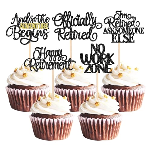 SJUIEO 30 Stück Happy Retirement Card Cupcake Toppers Start Retirement Themed Cake Abschied Geburtstag Party Kuchen Dekoration Supplies Schwarz von SJUIEO