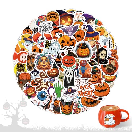 SJUNJIE 110 Pieces Halloween Stickers Wasserdicht Kürbis-Aufkleber Farbe Lustig Halloween Pumpkin Stickers Geeignet für Wasserbecher Mobiltelefone Notebooks Skateboards Fahrräder und Motorräder von SJUNJIE