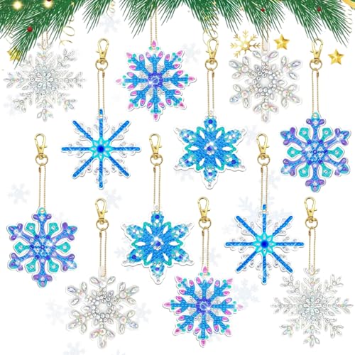 SJUNJIE 12 Stück 5d Diamond Painting Weihnachten Schneeflockenelemente Diamond Painting Anhänger DIY Diamond Painting Winter Geeignet für Fenster Weihnachtsbäume Gärten Veranden und Balkone von SJUNJIE