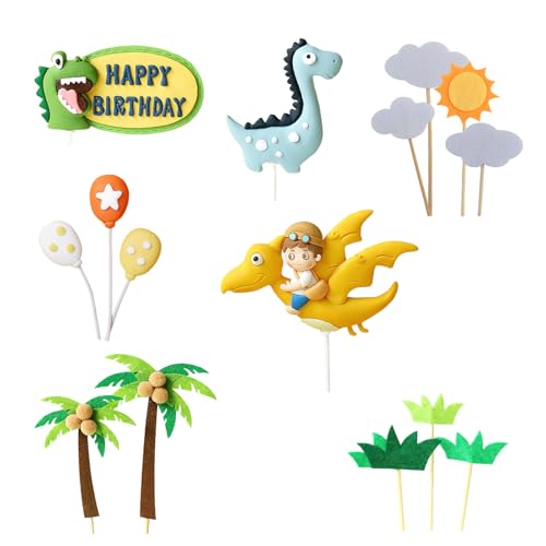 SJUNJIE Dino Tortendeko 15 Stück Tortendeko Dinosaurier Set Kuchendekoration Geburtstag Kuchen Topper für Kinder Junge Dinosaurier Party Kuchen Dekoration für Kinder von SJUNJIE