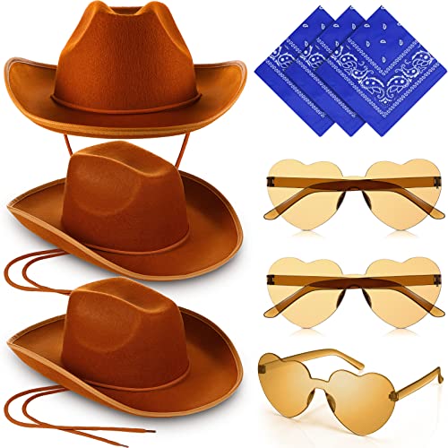 SJZCCZJS 9 Stück Cowboyhut mit Paisleymuster Bandanas Unisex Herzform Sonnenbrille für Cowboy Party Kostüm von SJZCCZJS