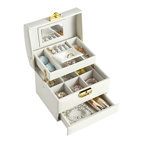 SJZWCHQ Öffnen und Schließen von Schmuck-Aufbewahrungsboxen, mehrschichtige Kosmetik-Aufbewahrungsbox mit großem Fassungsvermögen, Schmuckschatulle aus PU-Leder (D 17 x 13,5 x 13,5 cm) von SJZWCHQ