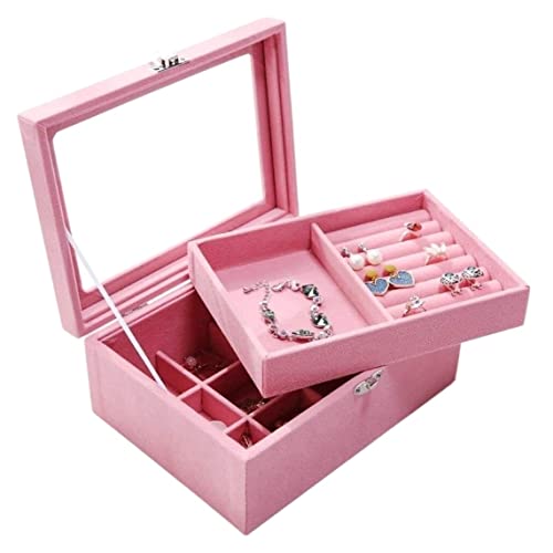 SJZWCHQ Schmuck-Organizer, Schmuckschatulle, doppellagiges Flanell-Schmuckkästchen, einfache Aufbewahrungsbox für Armbänder, Halsketten, Ringe, Ohrringe, Schmuckkästchen, Schmuck-Aufbewahrungsbox, von SJZWCHQ