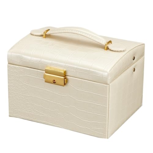 SJZWCHQ Schmuckschatulle, Schmuckaufbewahrungsbox, exquisite doppellagige, leichte Luxus-Halskette, Armband, Hand, Ohrstecker, Sammelbox, Schmuckschatulle (Beige) von SJZWCHQ