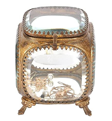 SJZWCHQ Schmuckschatulle, Schmuckschatulle, transparentes Glas, Schmuckschatulle für Ringe, Ohrringe, Halsketten, Schmuck, Aufbewahrungsbox, goldenes Schmucketui mit Deckel, Schmuckhalter (A) von SJZWCHQ