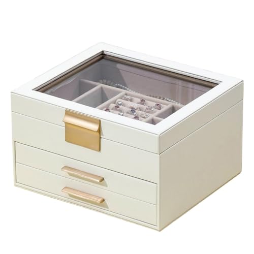 SJZWCHQ Schmuckschatulle, dreischichtige Schmuckaufbewahrungsbox für Halsketten, Ohrringe, Ohrringe, exquisite Schmuckschatulle, goldene Schublade, Schmuckschatulle (weiß) von SJZWCHQ