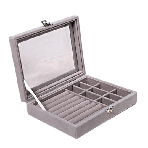 SJZWCHQ Tragbare Schmuckschatulle, Flanell-Ringschatulle, Schmuckschatulle für Ohrringe, Ohrringe, Schmuckaufbewahrungsbox mit Deckel, staubdichte Schmuckschatulle, Halskettenschatulle, Damen- und von SJZWCHQ