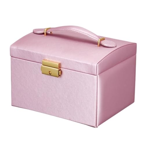 SJZWCHQ Tragbare Schmuckschatulle, Schmuckaufbewahrungsbox, exquisite doppellagige, leichte Luxus-Halskette, Armband, Hand-Ohrstecker-Sammelbox, Damen- und Mädchen-Schmuckschatulle (lila) von SJZWCHQ