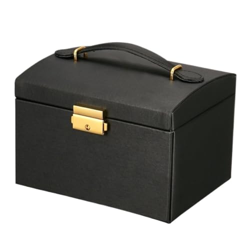 SJZWCHQ Tragbare Schmuckschatulle, Schmuckaufbewahrungsbox, exquisite doppellagige, leichte Luxus-Halskette, Armband, Hand-Ohrstecker-Sammelbox, Damen- und Mädchen-Schmuckschatulle (schwarz) von SJZWCHQ