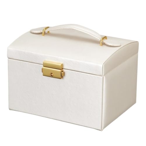 SJZWCHQ Tragbare Schmuckschatulle, Schmuckaufbewahrungsbox, exquisite doppellagige, leichte Luxus-Halskette, Armband, Hand-Ohrstecker-Sammelbox, Damen- und Mädchen-Schmuckschatulle (weiß) von SJZWCHQ