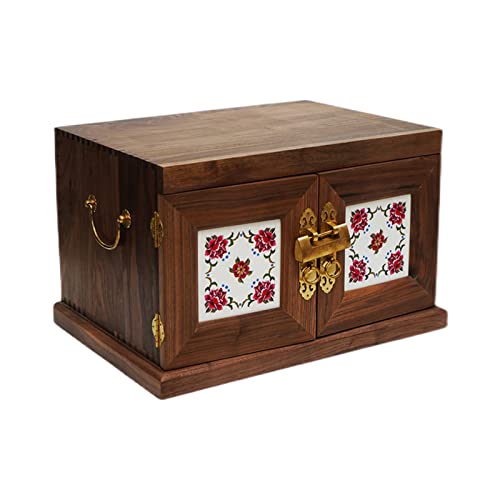 Schmuckschatulle, große Retro-Schmuckschatulle aus massivem Holz im chinesischen Stil für Frauen, Desktop-Schmuck-Organizer-Box-Display, verwendet für Ohrringe, Ringe, Halsketten, Armbänder, Uhren von SJZWCHQ