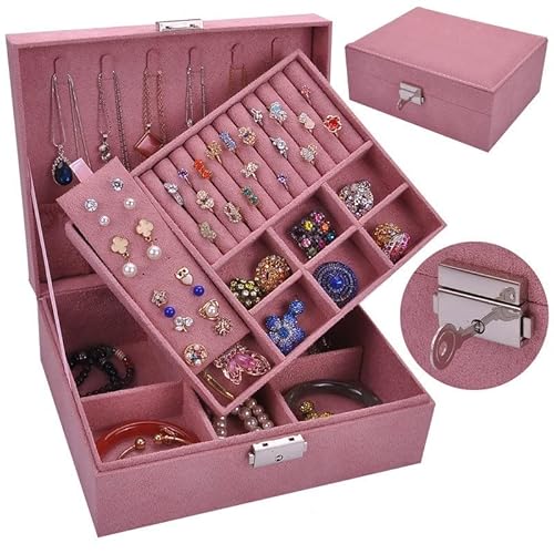 Schmuckschatulle Organizer Retro Neue Samt-Kosmetiktasche Kreative einfache doppellagige Schmuckschatulle Multifunktions-Schmuckschatulle Aufbewahrungsbox 9,05 Zoll Schmuck-Organizer Klein (Lila) von SJZWCHQ