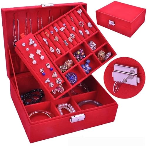 Schmuckschatulle Organizer Retro Neue Samt-Kosmetiktasche Kreative einfache doppelschichtige Schmuckschatulle Multifunktions-Schmuckschatulle Aufbewahrungsbox 9,05 Zoll Schmuck-Organizer Klein (Lila) von SJZWCHQ