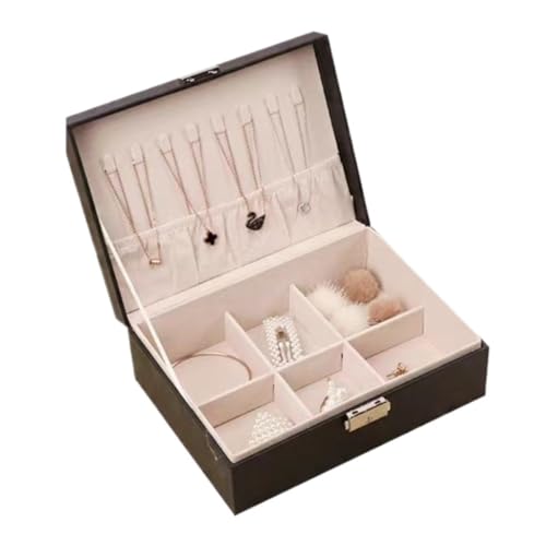 Tragbare Schmuckschatulle aus Leder, doppelschichtig, Schmuckaufbewahrungsbox, Schmuckschatulle, Make-up-Aufbewahrungsbox, Ohrringe, Ringe, Halskette, Schmuckschatulle, Schmuckschatulle für Damen und von SJZWCHQ