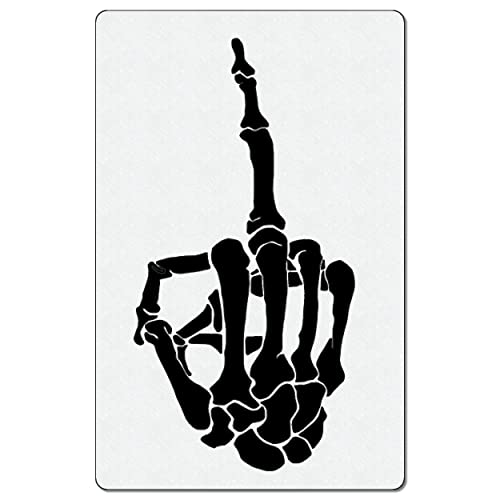 Herterich Products Airbrush Schablone Mittelfinger Skeletthand | Tattoo & Graffiti Stencil Vorlage | Wiederverwendbar & Lösungsmittelresistent | Mylar 0,1-0,2 cm | Für Airbrush & Sprays von Herterich Products