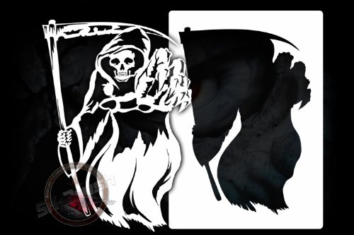 Sensenmann Grim Reaper Profi Airbrush Schablone - Stencil Totenkopf Skull von Herterich Products