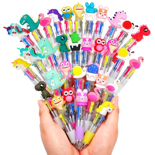 SKAMORI 30 Stück 4-in-1 Kugelschreiber, Mitgebsel Kindergeburtstag 5 6 7 8 9 10 Jahre, 4 Farben Cartoon-Kugelschreiber mit einziehbar Stift, Give Aways Kindergeburtstag & Kleine Geschenke für Kinder von SKAMORI