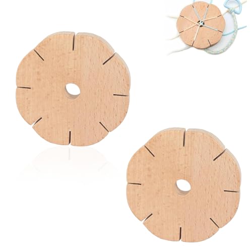 2 Stück Knüpfstern, Holz Disk Weben Scheibe, Armband Strickscheibe 8 Schlitze Runde Scheibe Armbänder Knüpfen für DIY Armbänder Kreative Basteleien Geburtstag Festival Geschenke (Beige) von SKDFHOD