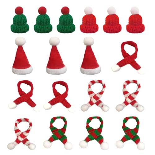 SKHAOVS 18 Stück Mini Weihnachtsmütze und Schal Set, Mini Strickmütze des Weihnachten, Nikolausmütze Mini Set, Lollipop Mütze, Artikeldekoration für Weihnachten Party Tischdekoration (18 Stück) von SKHAOVS