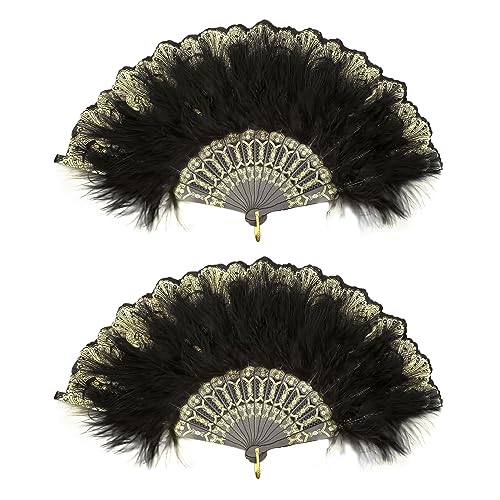 SKHAOVS 2 Pack Damen Fächer Feder, 1920s Vintage Stil Retro Handfächer Damen, 1920er Jahre Vintage Faltbar Handheld Handfächer, Gatsby Kostüm, für Hochzeit Halloween Party Kostüm Dekoration von SKHAOVS