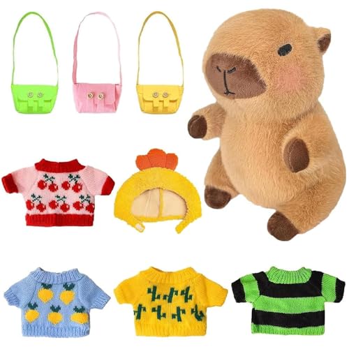 SKIKHN Capybara Plüschtier, 25cm Cute Capybara Plüschtier Spielzeug mit Kleidung & Zubehör, Dress Up Capybara Plushies Puppe, Capybara Plüsch Spielzeug Urlaub Geburtstag Favors für Kinder von SKIKHN