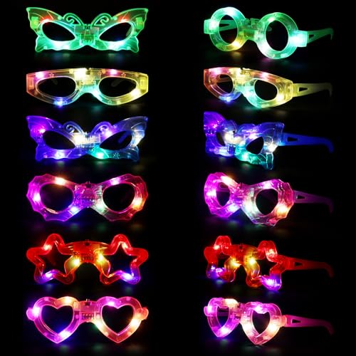 SKIKHN Led Brille für Party,12 Stück Led Brille Mitgebsel,Leuchtende Partybrille,Neon Party Brille für Weihnachten Silvester Karneval Weihnachten Geburtstag Festivalbrille für Kinder Erwachsene von SKIKHN