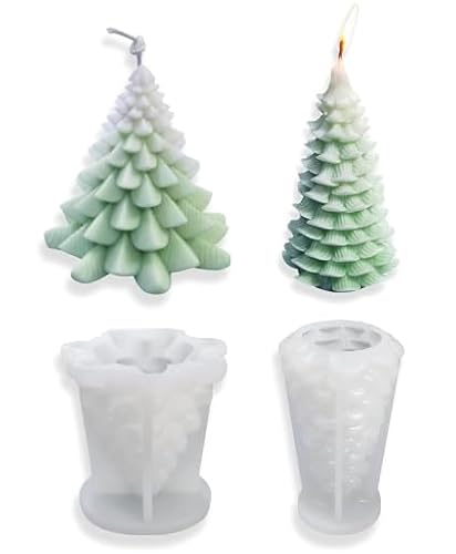 SKIKHN Silikonformen Gießformen Weihnachten,2 Stück 3D Silikon Weihnachtsbaum Kerzenform,Silikonform Tannenbaum,Kerzenform Weihnachtsbaum für DIY Duftkerze, Weihnachten Handwerk Ornament,Aromasteinen von SKIKHN