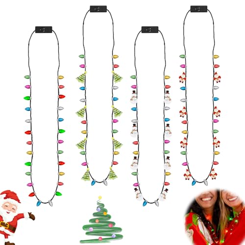 SKIKHN Weihnachtshalskette, 4 Stück Weihnachten LED Lichterkette Halskette mit 26 leuchtenden Birnen für Kinder Erwachsene, 3 Modes Colorful Christmas Xmas New Year Eve Party Supplies von SKIKHN