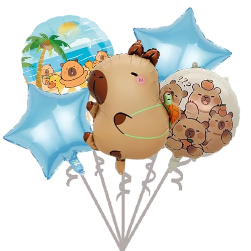 Capybara Aluminium Folie Ballon 5PCS Anime Party Dekoration Jungen Mädchen Geburtstag Part-y Dekoratio-n Thema Party- Kinderparty Dekoration Geburtstagsfeier Hochzeit Festival Ballon von SKIPTHYBER