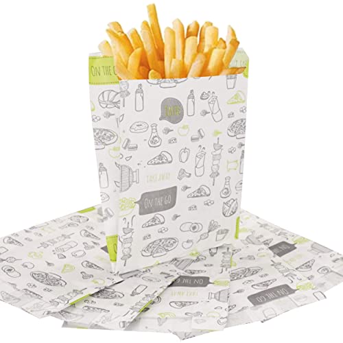 SKIR'CO (400 Stück) Papiertüten für Lebensmittelverpackungen 11 x 3 x 12 cm, Pommes Beutel, Fettdichte Fast Food Beutel, Lebensmittelverpackung von SKIR'CO