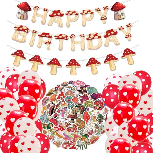 SKIRUP Woodland Mushroom Birthday Party Decoration Mushroom Balloon Garden Party Birthday Banner Fairy Woodland Mushroom Party Supplies Favors von SKIRUP