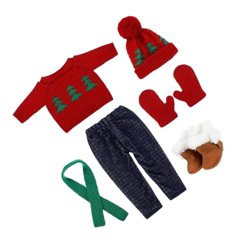 SKISUNO 1 Satz Puppe Weihnachtskostüm Weihnachtspullover Weihnachtsmann-Kleidung Puppe Verkleiden Weihnachtspuppen-Outfits Weihnachtskostümpuppe Plüschpuppenkleidung Puppendekore Baumwolle von SKISUNO