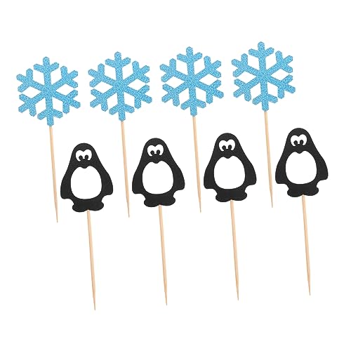 SKISUNO 24 Stück Pinguin Schneeflocken Arrangement Eingelegte Kuchenkarten Partyzubehör Cupcake Topper Kuchendekoration Paryt Kuchenzubehör Schneeflocken Kuchenaufsatz Party von SKISUNO