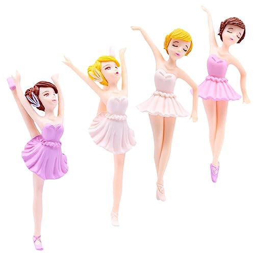 SKISUNO 4 Stück Ballerina-Mädchen Cupcake-Topper für Mädchen Auto Kuchendeckel Statue einer Balletttänzerin Puppe Rosa Figur dekoration bastelset geburtstag backen dekor Dessert-Topper PVC von SKISUNO