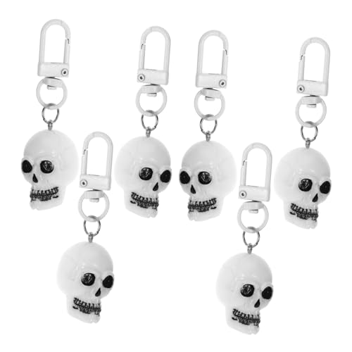 SKISUNO 6st Schädel Schlüssel Bund Geisterzauber Karabiner Geister-schlüsselanhänger Halloween-schlüsselanhänger Halloween-kette Horror-schlüsselanhänger Anhänger Kette Weiß Harz von SKISUNO