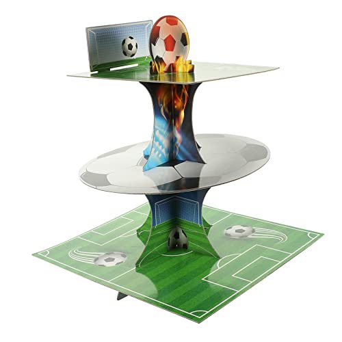 SKISUNO Desserthalter Desktop Fußball Party Kuchenständer Stöckig Cupcake Ständer aus Pappe Macaron Rack Stufenkuchen Turm Dessert Display für Sport Fußball Themenparty von SKISUNO