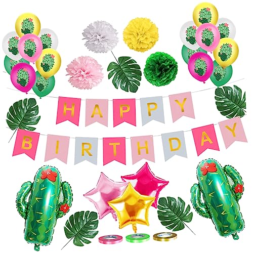 SKISUNO Hawaiianische Party Dekoration Set Folien Kaktus Ballons Ballons Und Papierblumen Für Geburtstagsfeiern Luau Und Tropische Anlässe von SKISUNO