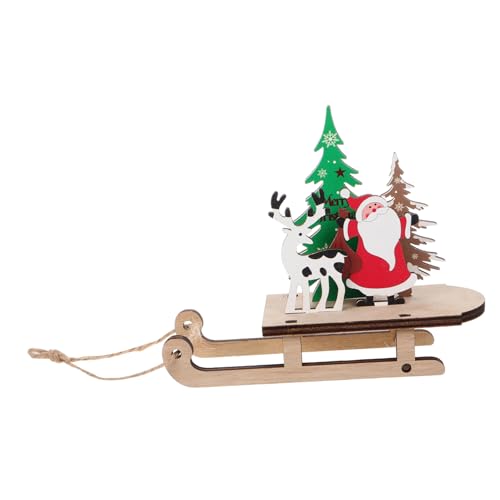 SKISUNO Weihnachtsschlitten-Ornamente, Holz, Miniatur-ski-schneeschlitten Zum Aufhängen, Anhänger, Schneemann, Rentier, Herzstück Für Weihnachtsbaum, Außen- Und Innenwanddekoration von SKISUNO